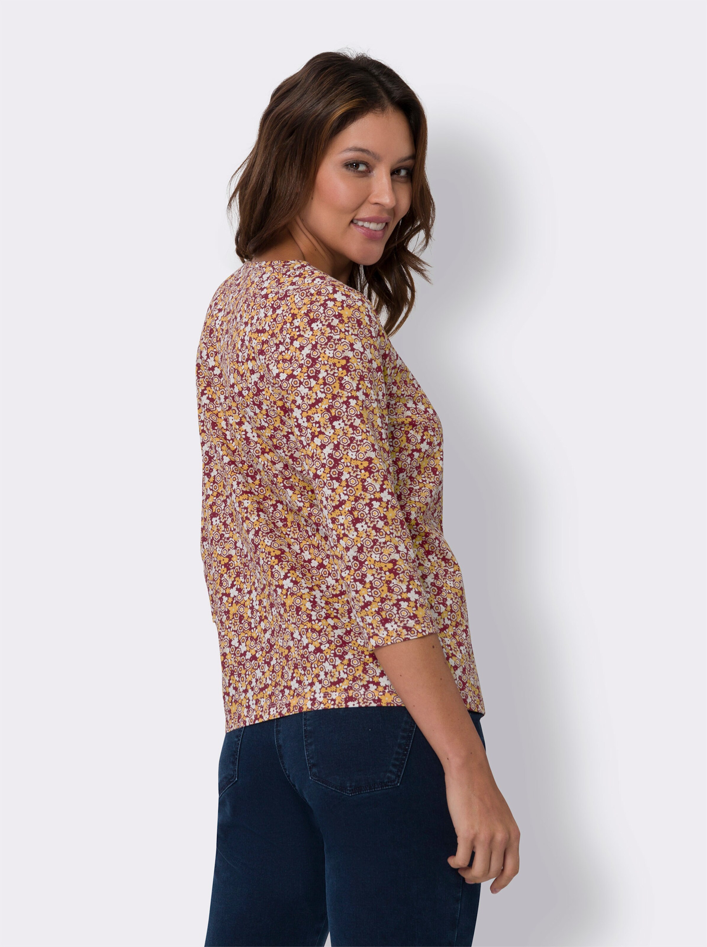 34-Arm-Shirt mit Millefleurs-Muster