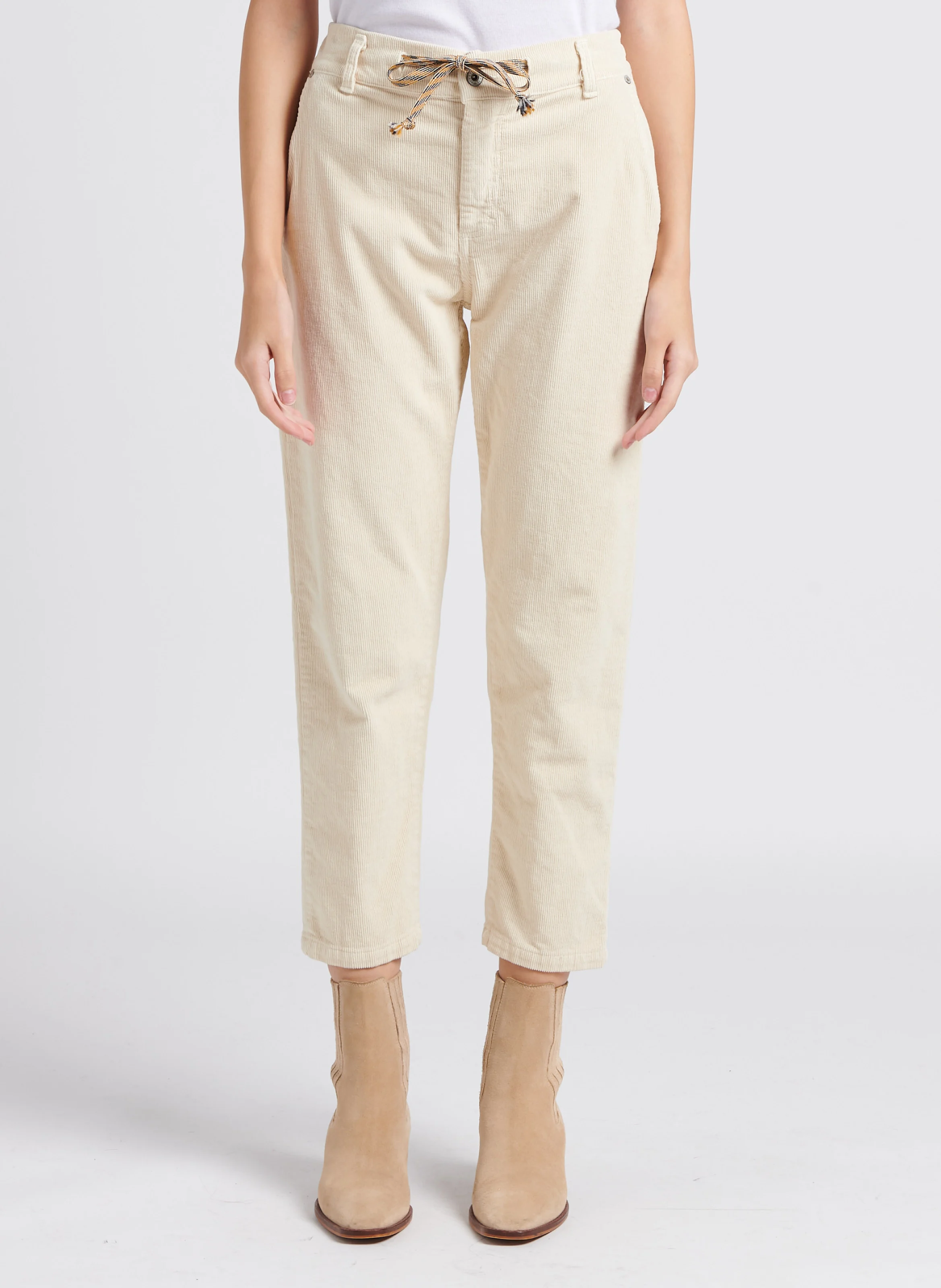 Pantalon style charpentier en coton velours | Beige