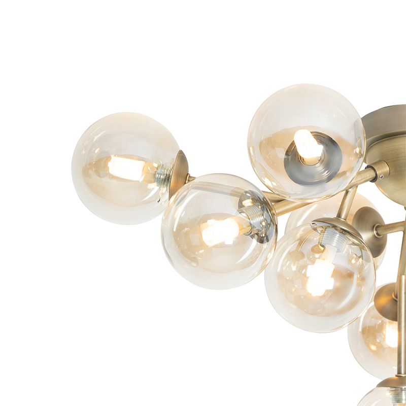Art Deco plafondlamp brons met amber glas 12-lichts - Bianca