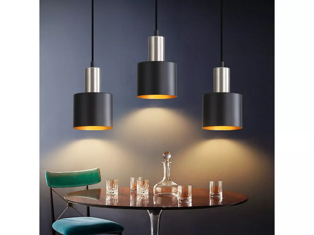 NETTLIFE Lampe suspendue table à manger suspension E27 suspension noire rétro table de chevet réglable en hauteur