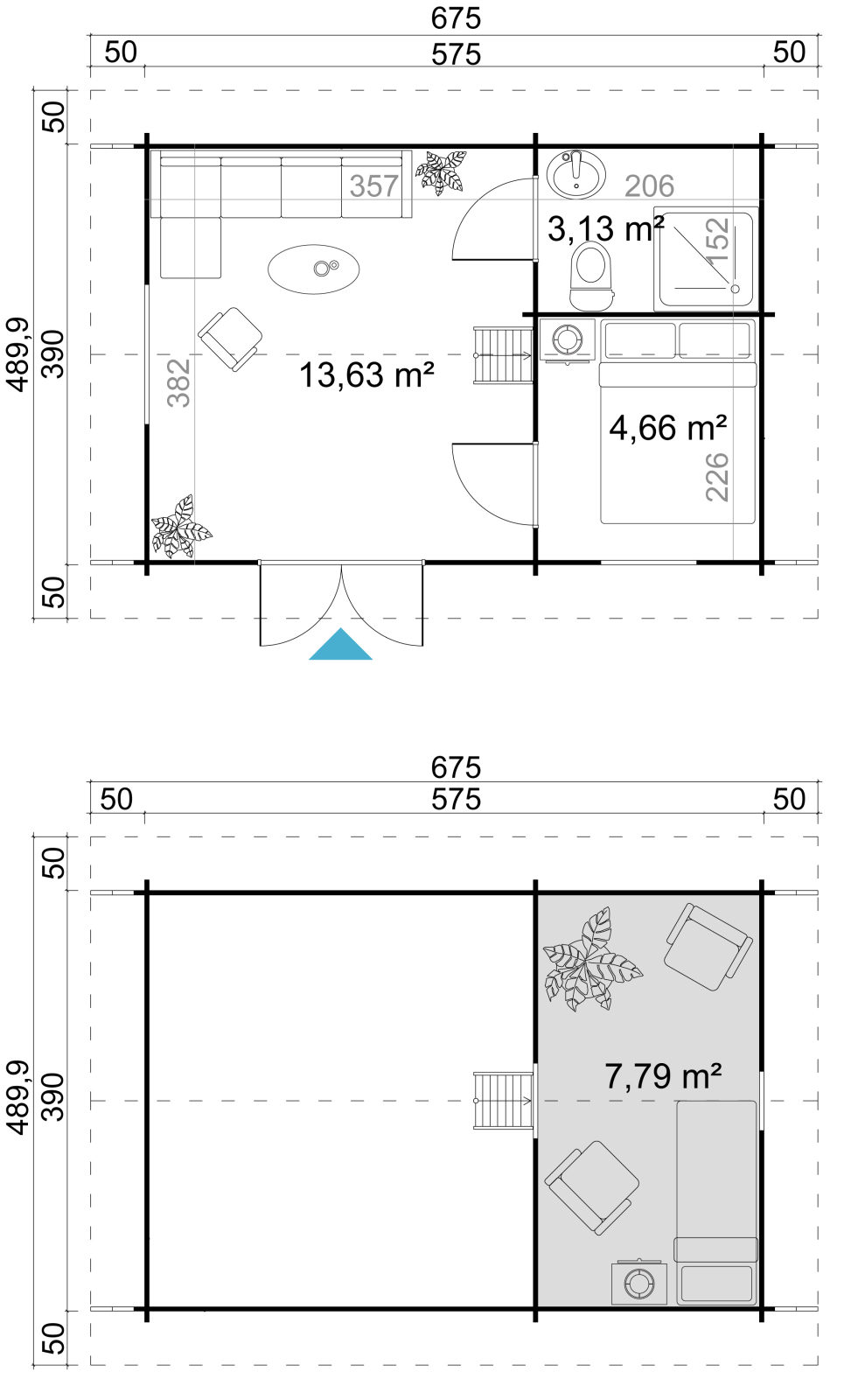 Gartenhaus CAROLINE SET SILBER - schwedenrot - Fichte massiv - 575x390 cm