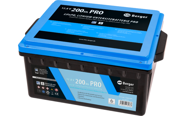 Berger LiFePO4 Lithium Untersitz Batterie Pro 200 Ah 12V mit Bluetooth & Heizung