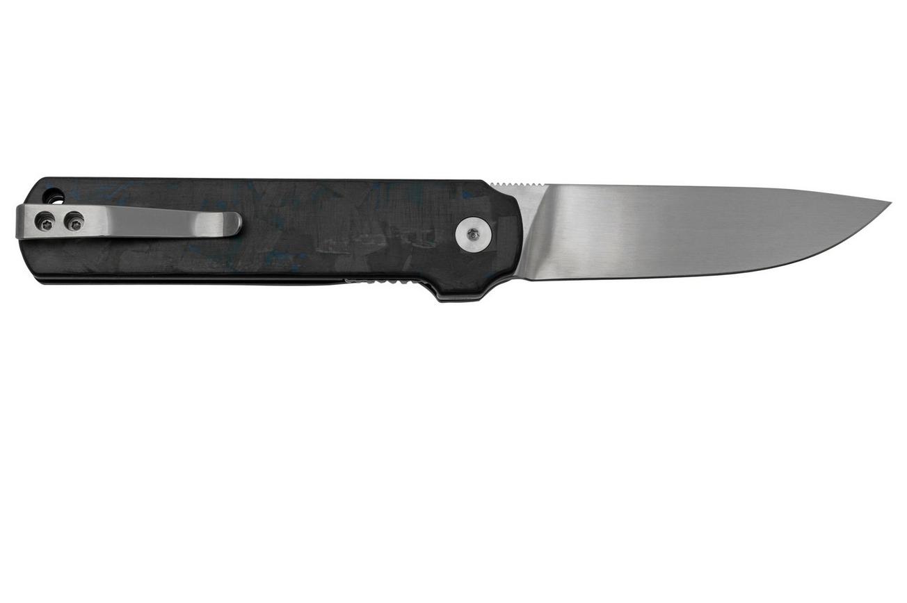 QSP Knife Lark QS144-E, Shredded CF Overlay Blue G10, Satin 14C28N, zakmes