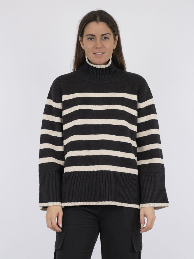 Neo Noir Fanning Stripe Knit Blouse Black