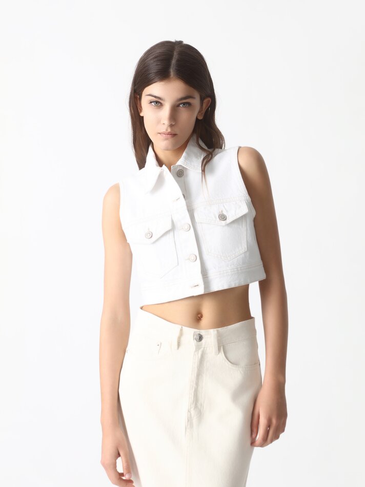 Saia midi jeans - Bege