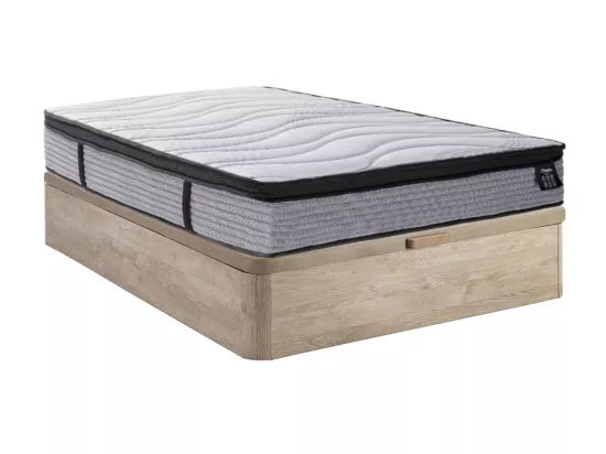 Ensemble 160 x 200 cm sommier coffre naturel clair + matelas ressorts ensachés et surmatelas intégré ép.25cm - ANYLA de YSMÉE