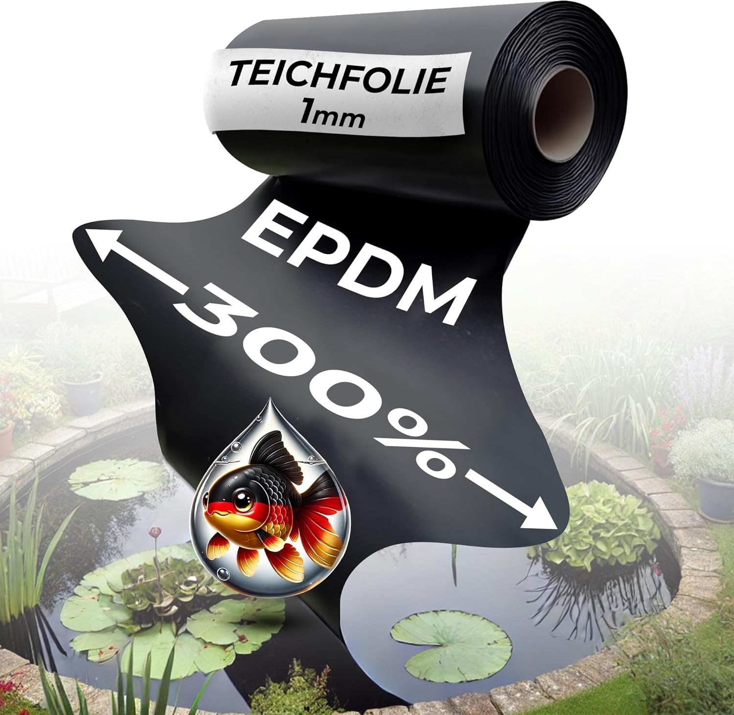EPDM Teichfolie 9x5m hochelastische langlebige Teichfolie 1mm EPDM Folie 9x5m für Teich Schwimmteich Hochbeet Badeteich