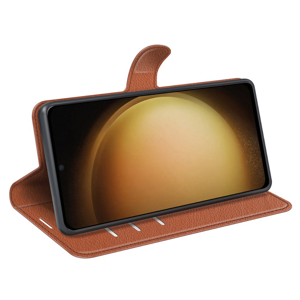 Samsung Galaxy S24  Plus Leder Tasche Flip Cover Litchi Look - Braun