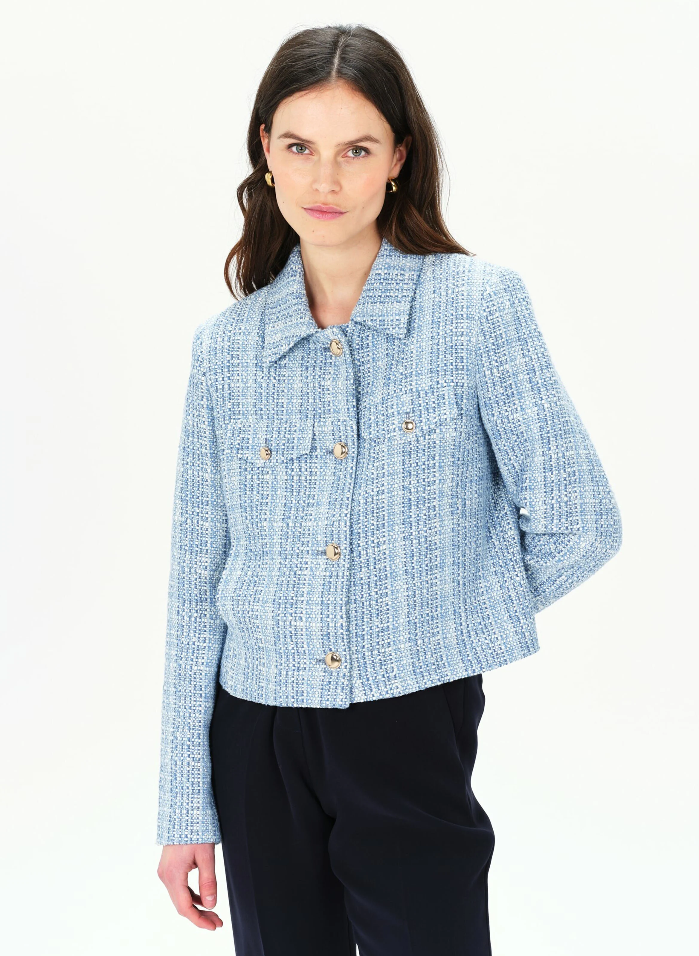 VOLAJE - Veste col tailleur en coton mélangé | Bleu