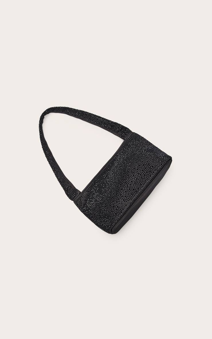 Noir Sac À Bandoulière En Satin Orné De Strass Thermocollants