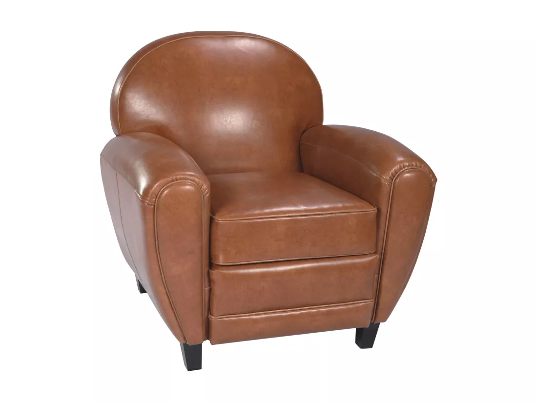 Fauteuil camel en croute de cuir enduite - Club