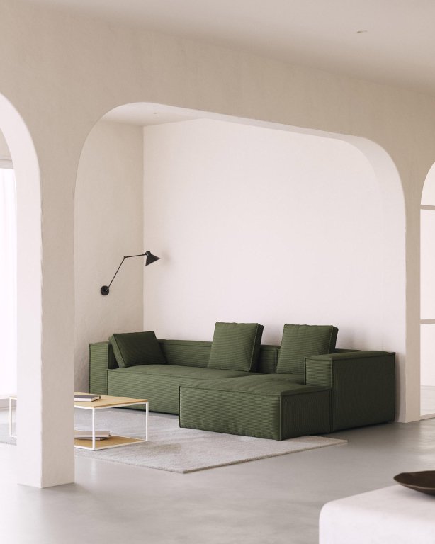 Kave Home Blok 4-zits bank met chaise longue rechts Grey Corduroy