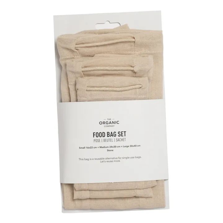 The Organic Company Food bag en coton bio - Set de 3 | Beige