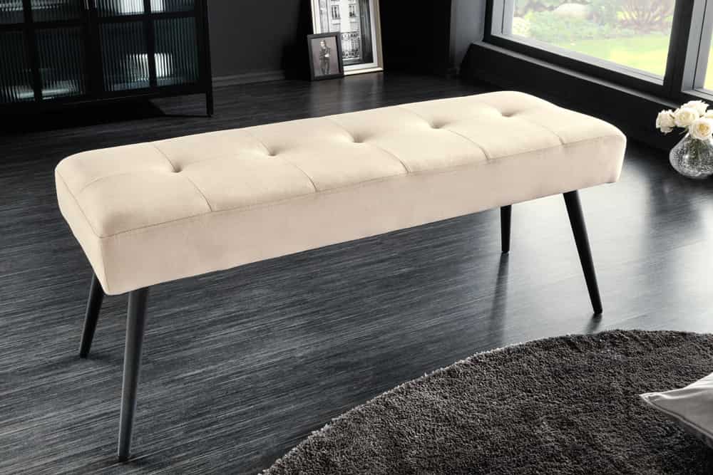 Design Sitzbank BOUTIQUE 100cm champagner Samt schwarze Metallbeine