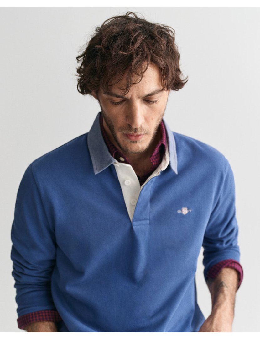 Long Sleeve Blue Polo