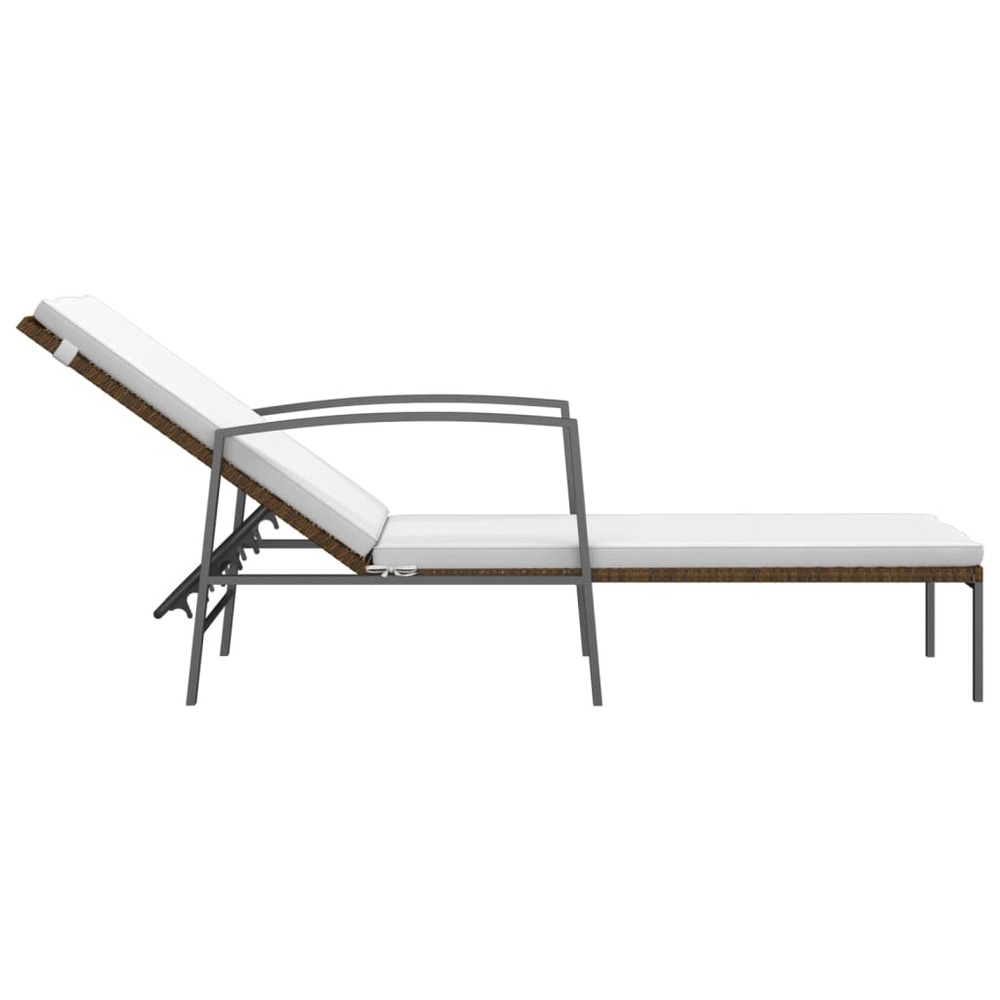 Transat chaise longue bain de soleil lit de jardin terrasse meuble d'extérieur avec coussin résine tressée marron