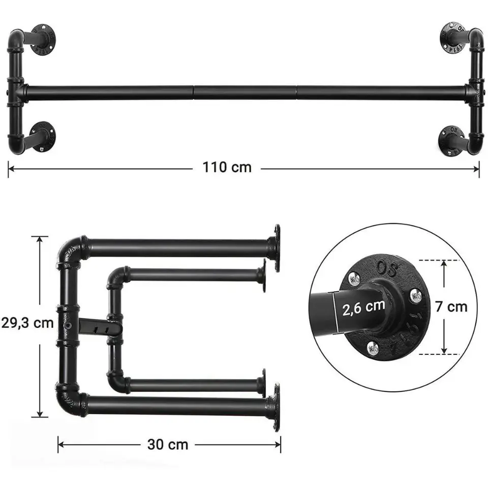 Set van 2 ophangrails - industriële look - zwart