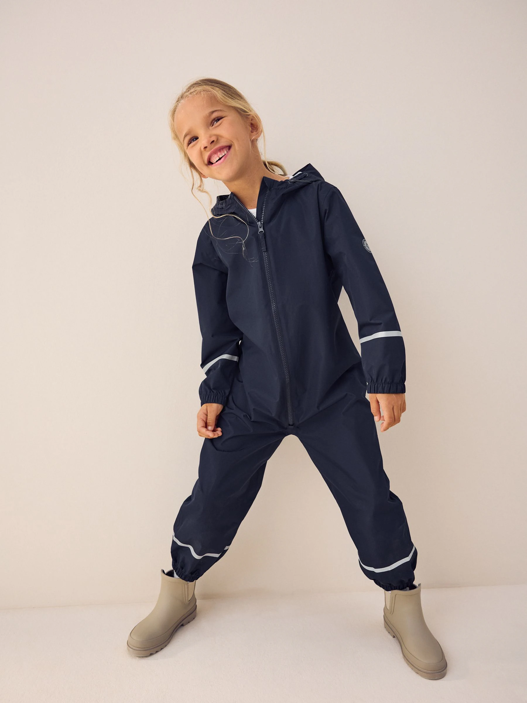 Donkerblauw - Waterdicht regenpak met rits en capuchon (12mnd -10jr)