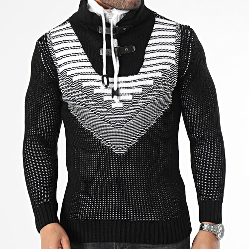 Pull Col Amplified Noir Blanc
