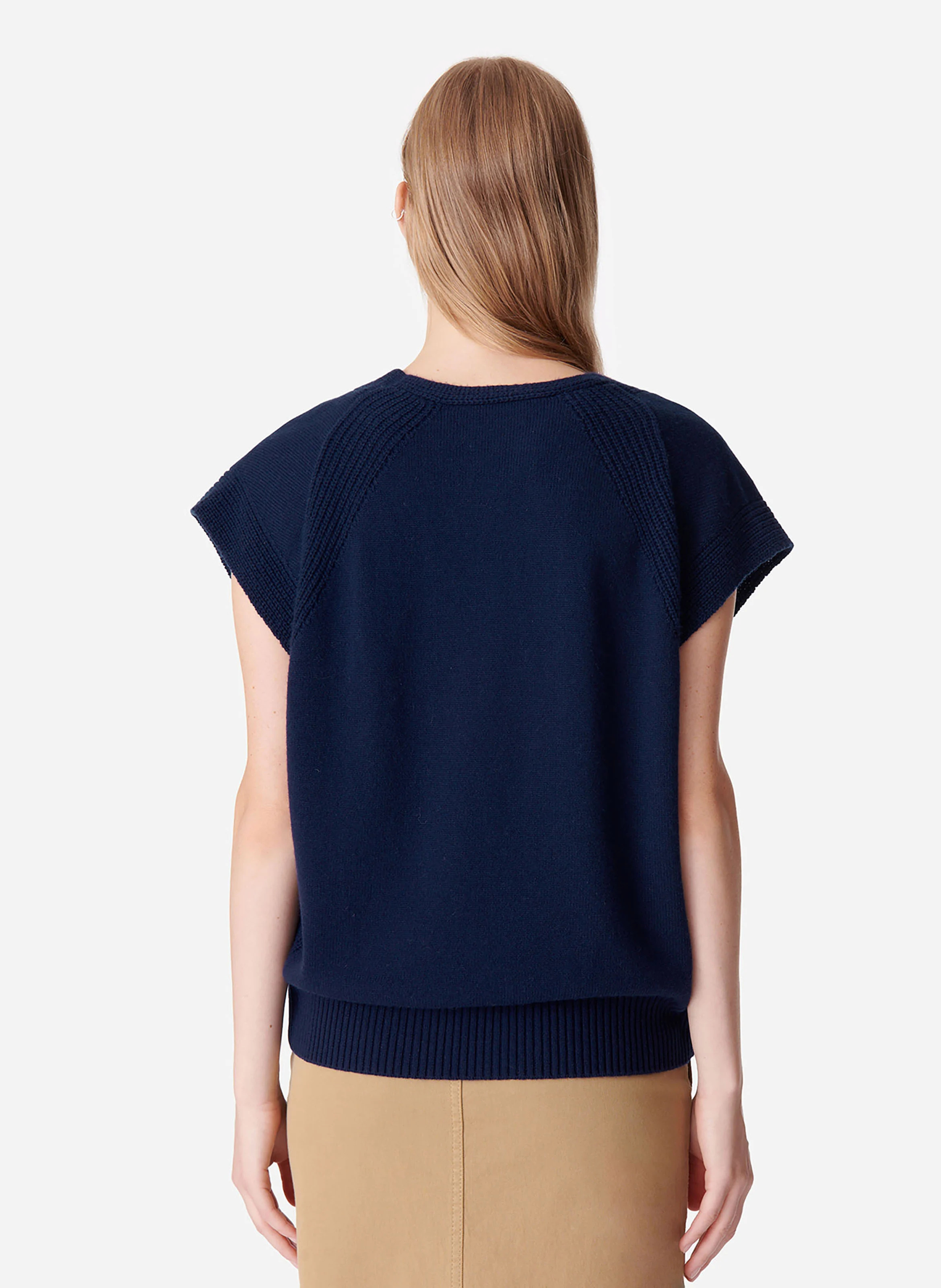 DUNE - Pull col V droit en laine | Bleu