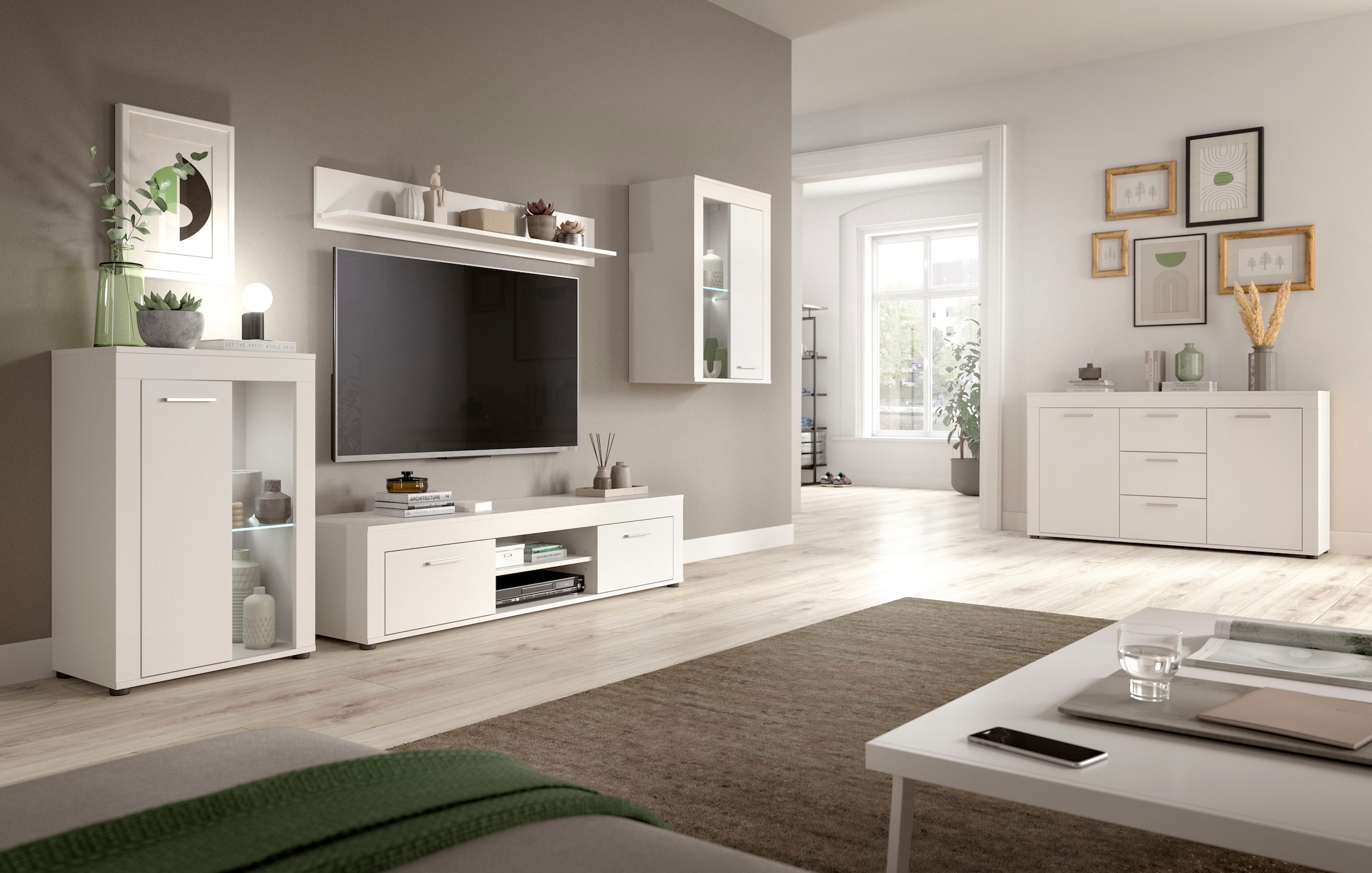 INOSIGN Wohnwand »Aosta,  4-tlg., best. aus: Vitrine, Lowboard, Wandboard & Vitrine hoch« 4 Stk. tlg.