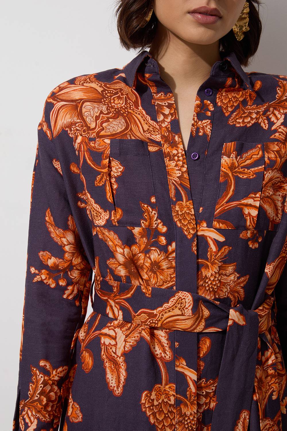 KarenMillen Robe chemise tissée en lin de viscose