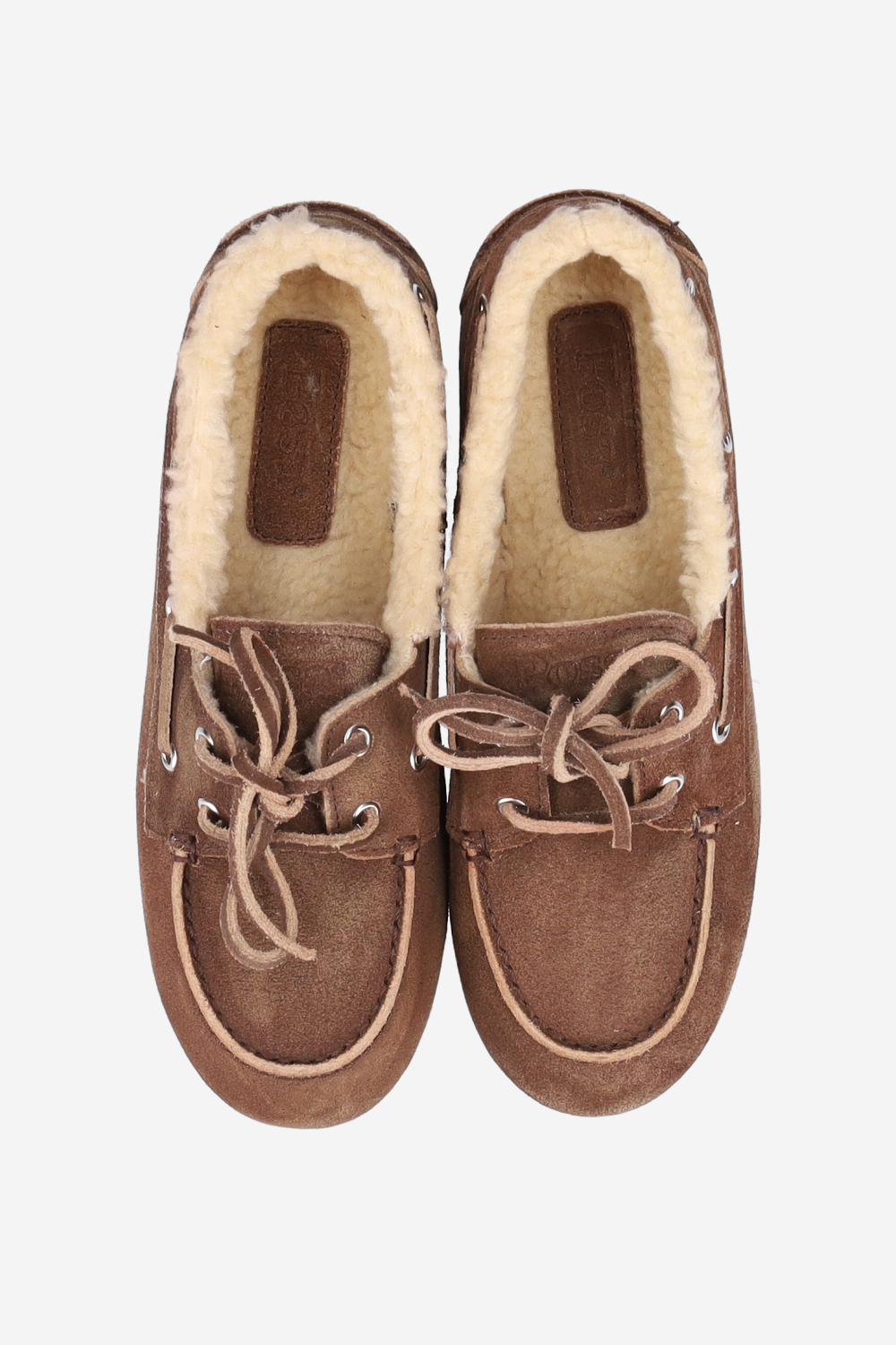 Brushed suede shearling boat loafers