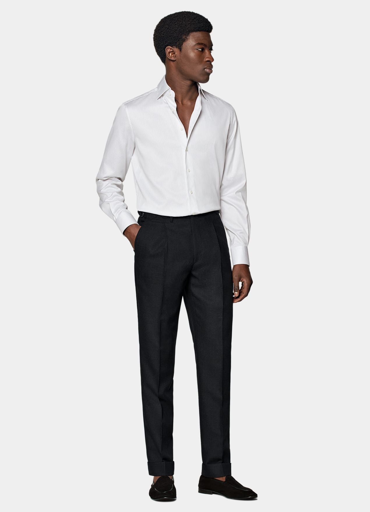 Chemise coupe ajustée en twill gris clair à rayures