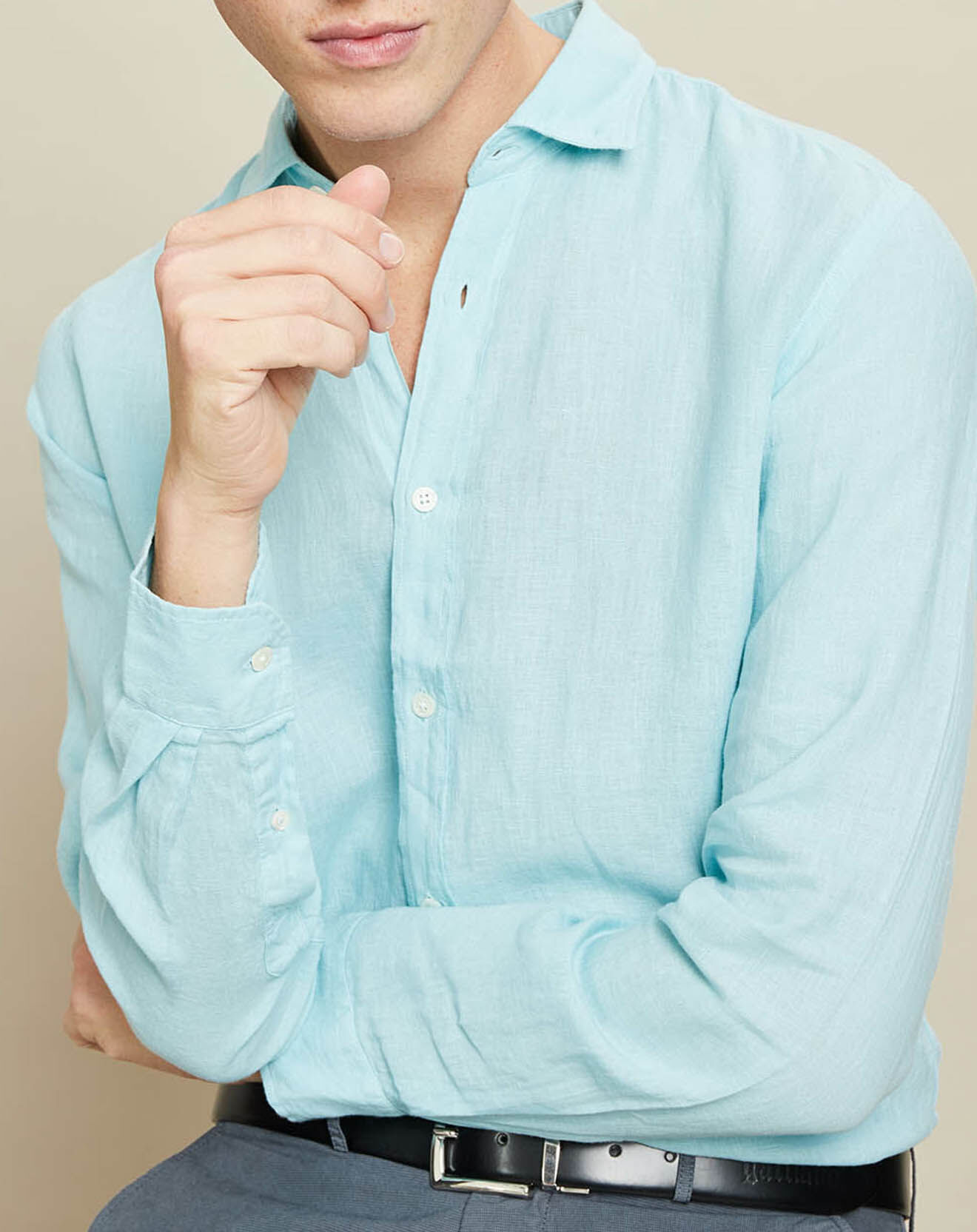 Hartford Chemise 100% Lin slim Sammy Pat aquatic
