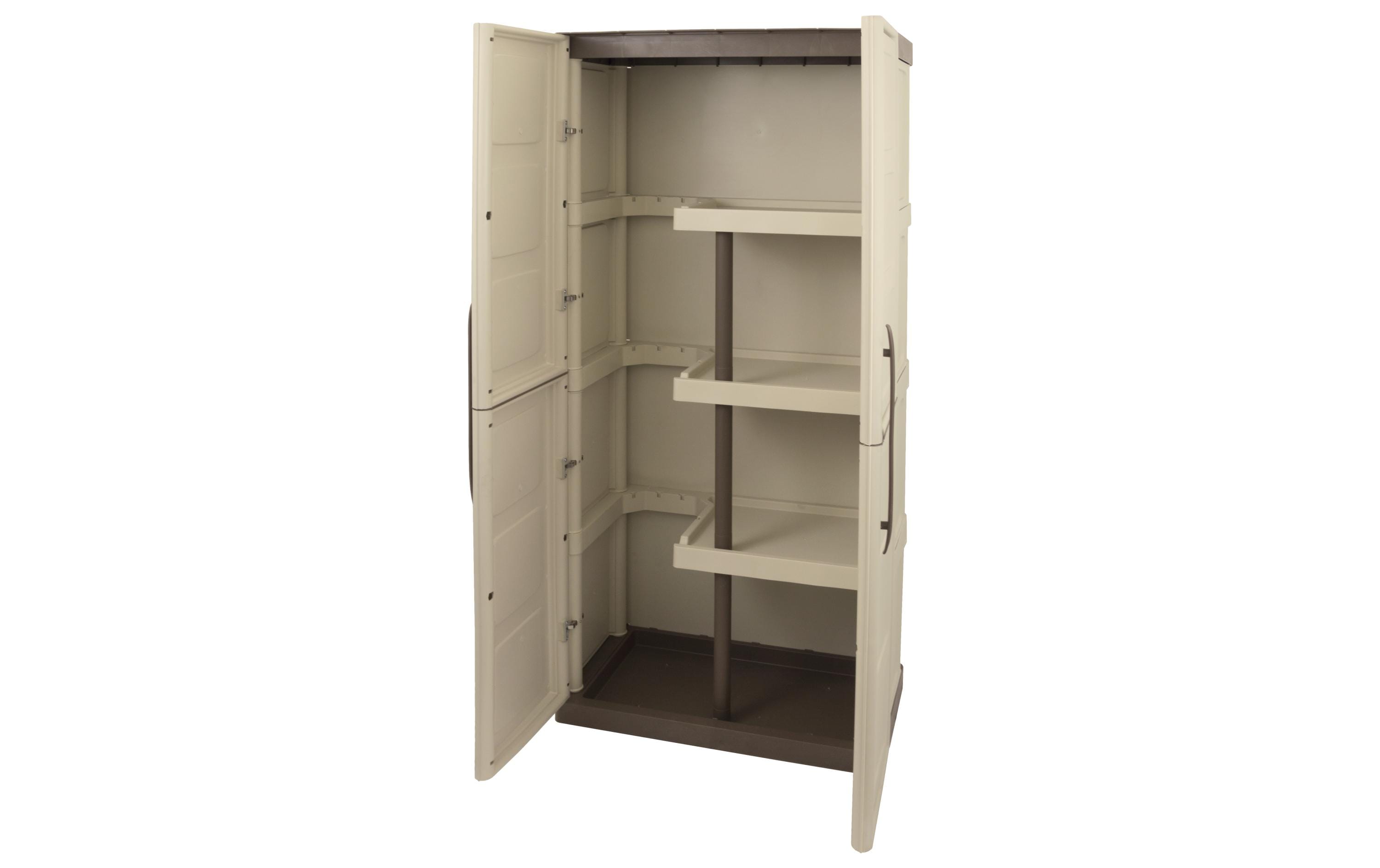 Gartenschrank Taupe/Elfenbein<br>Kunststoffschrank mit Besenfach für den Garten, grau-taupe