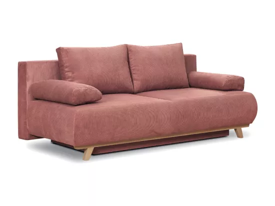 Canapé convertible 3 places avec coffre de rangement en velours fines côtes terracotta - Laria