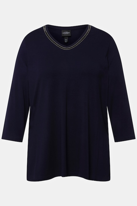 Shirt, Ziersteine, A-Linie, V-Ausschnitt, Langarm
