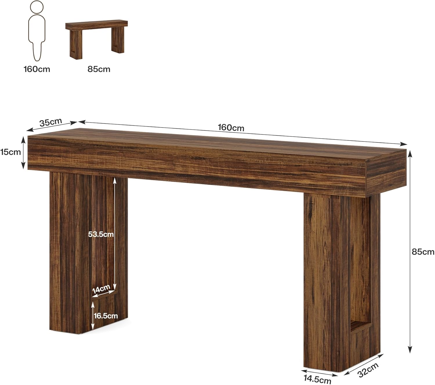 Tribesigns 160 cm Langer Konsolentisch, rechteckiger Sofatisch hinter der Couch, Bauernhoftisch für Eingang, Flur, Wohnzimmer (Rustikales Braun)