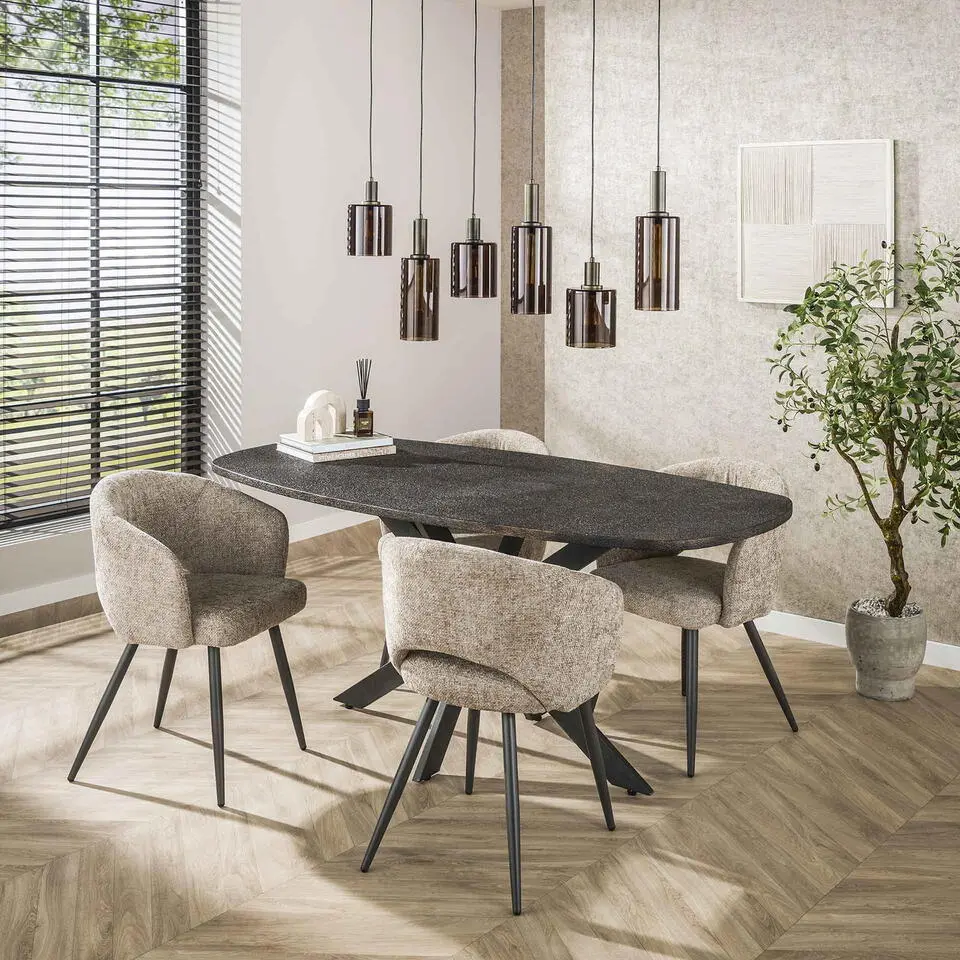 Eettafel Grijs Staal - 180x90x77cm - Metallic