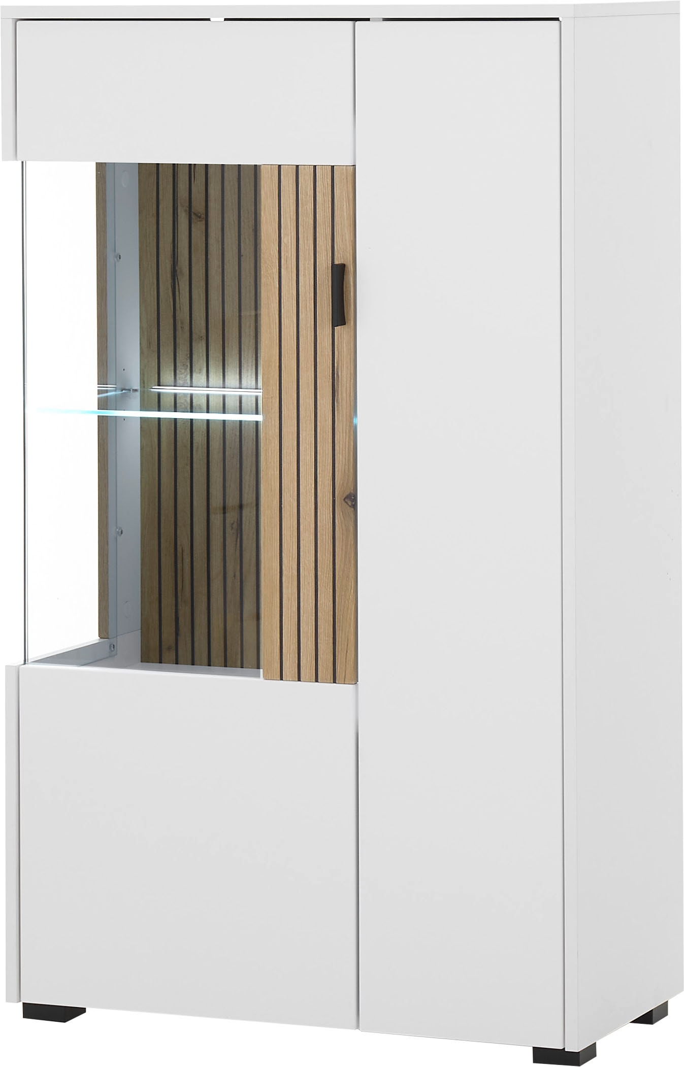 INOSIGN Vitrine »Hudson, Stauraumvitrine« in moderner Trendfarbe, Griffe aus Metall (Schwarz), Höhe 125 cm