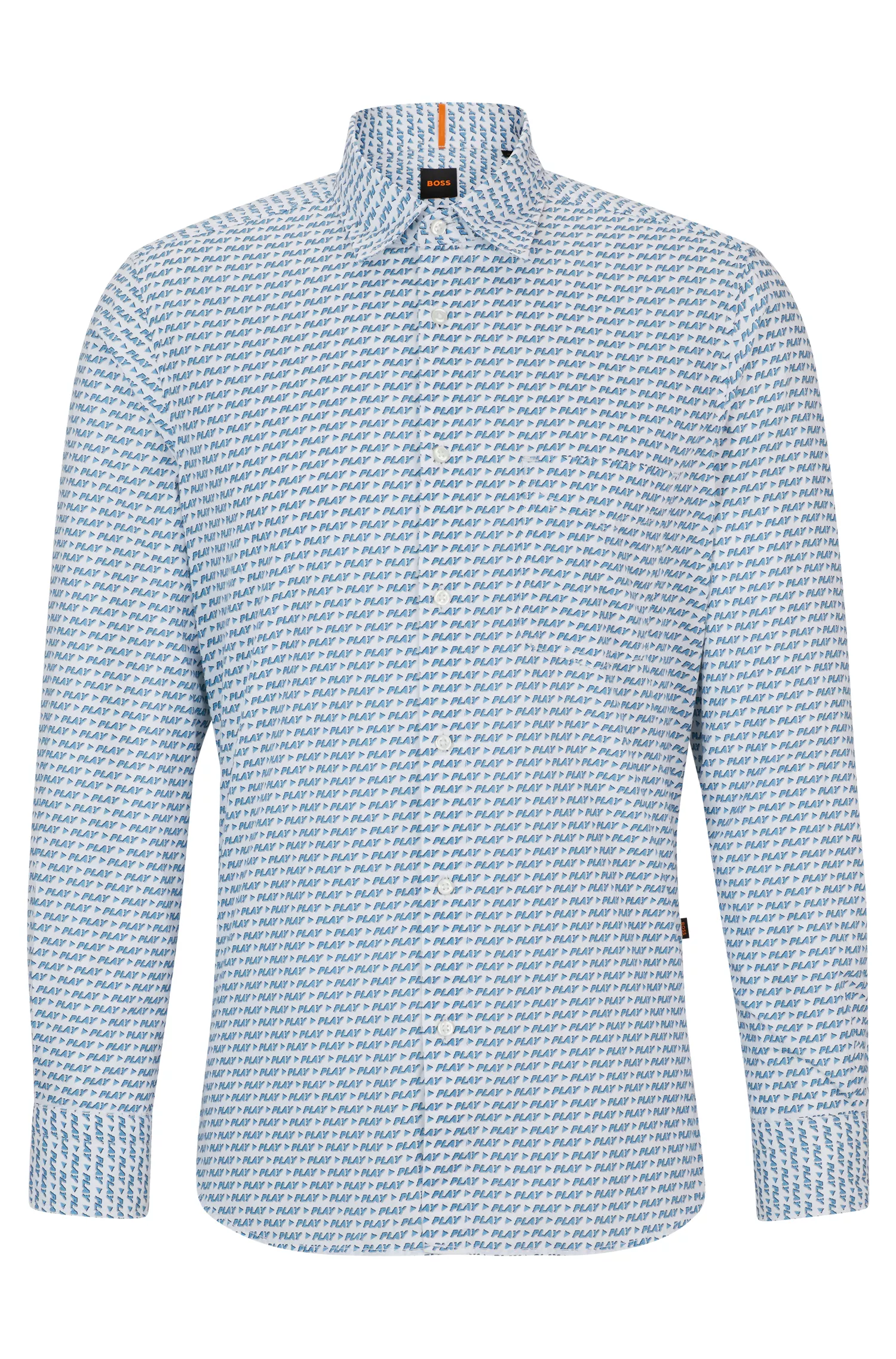 Camisa BOSS laranja, corte regular, em popeline de algodão estampado.