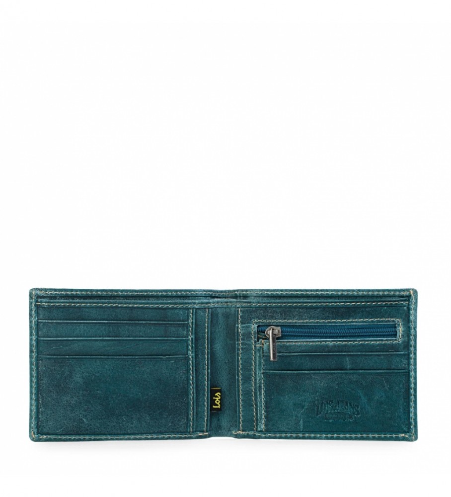 Carteira Lois em couro, modelo 12301, azul - 11,5 x 9 cm -