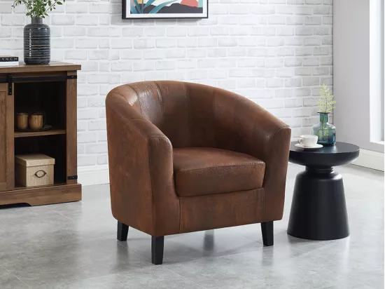Fauteuil cabriolet en microfibre vieillie marron CRISTOBAL II