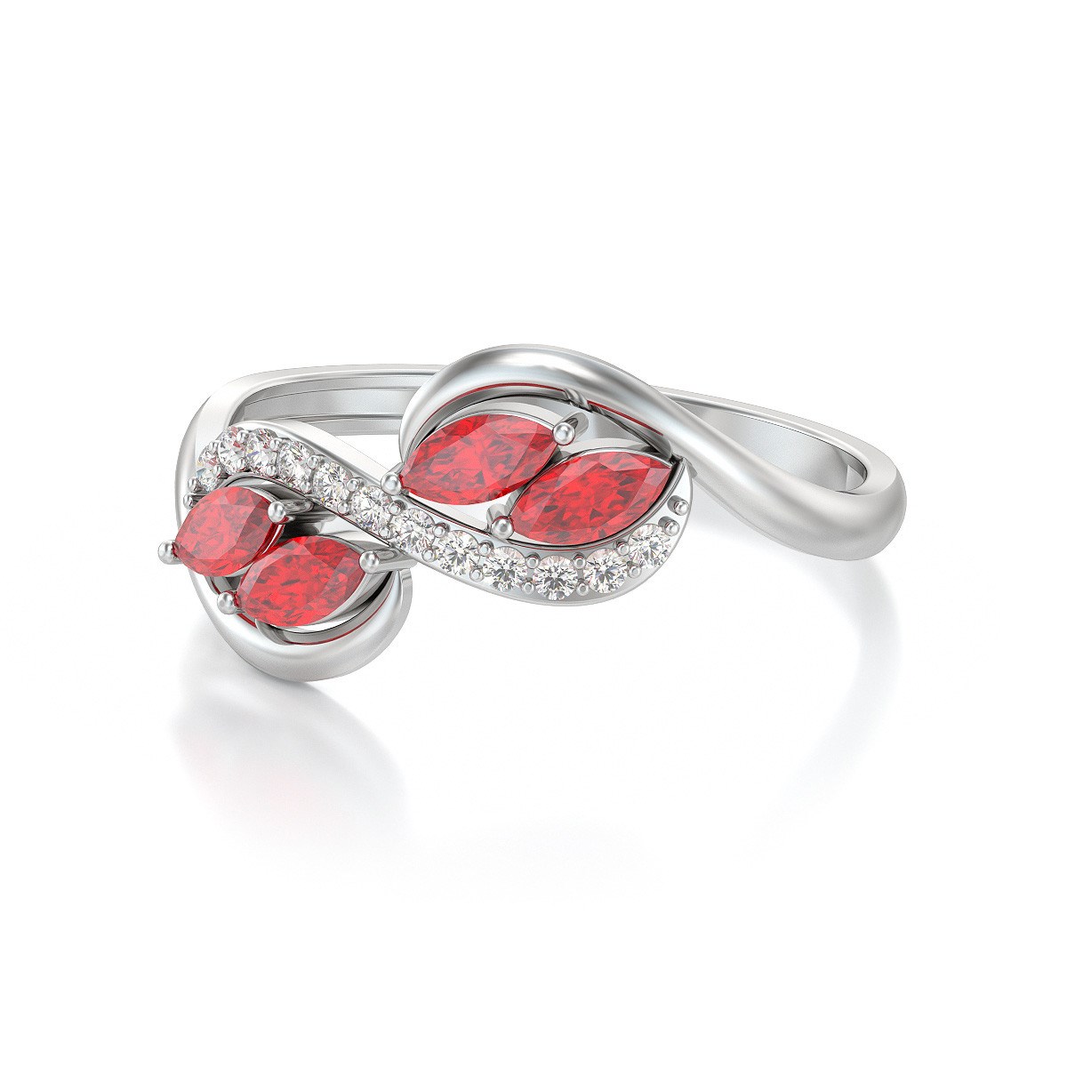 Bague ADEN Or 585 Blanc Rubis et diamants 1.546grs