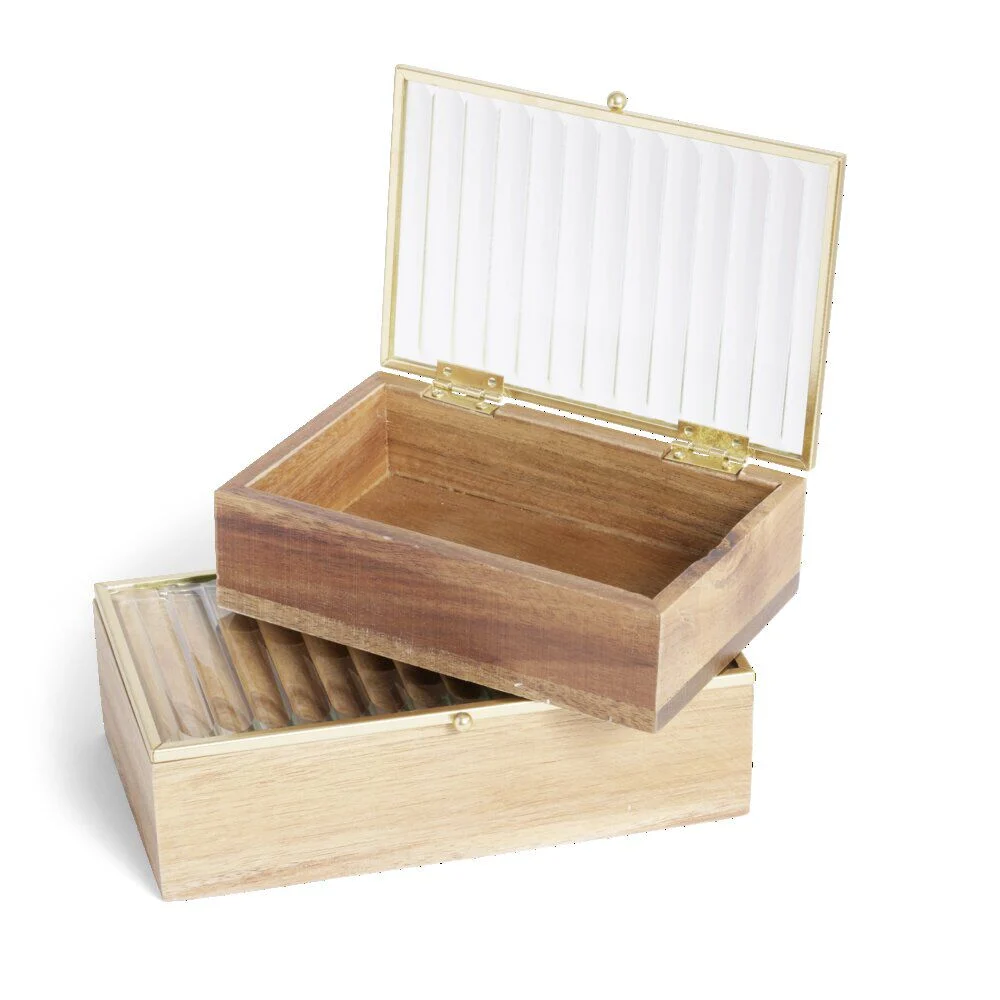 Boîte bois d'acacia et verre taille L 18x10x5,3cm
