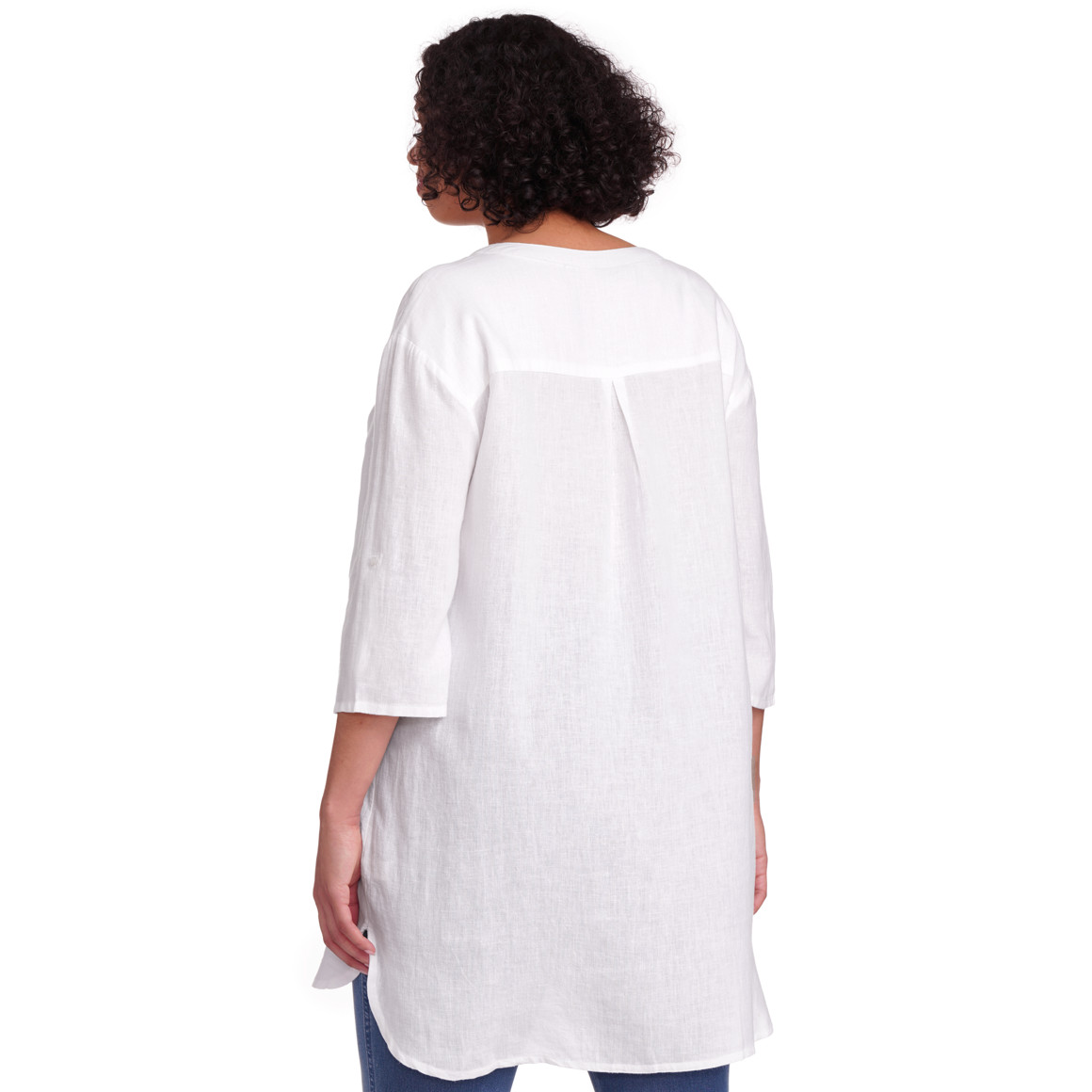 Gina Benotti Damen Leinen-Longbluse mit V-Ausschnitt weiss