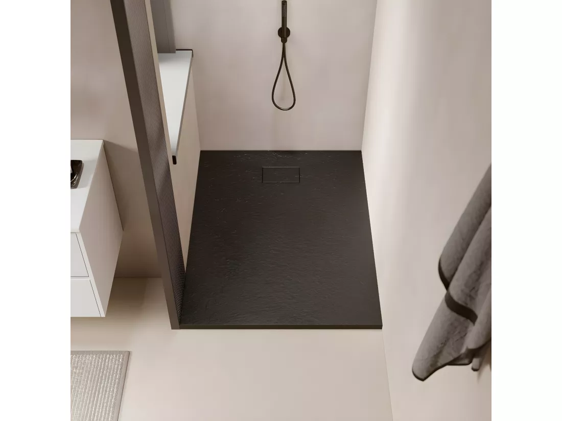 Receveur de douche 90 x 120 cm extra plat PIATTO en SoliCast® surface ardoisée noir