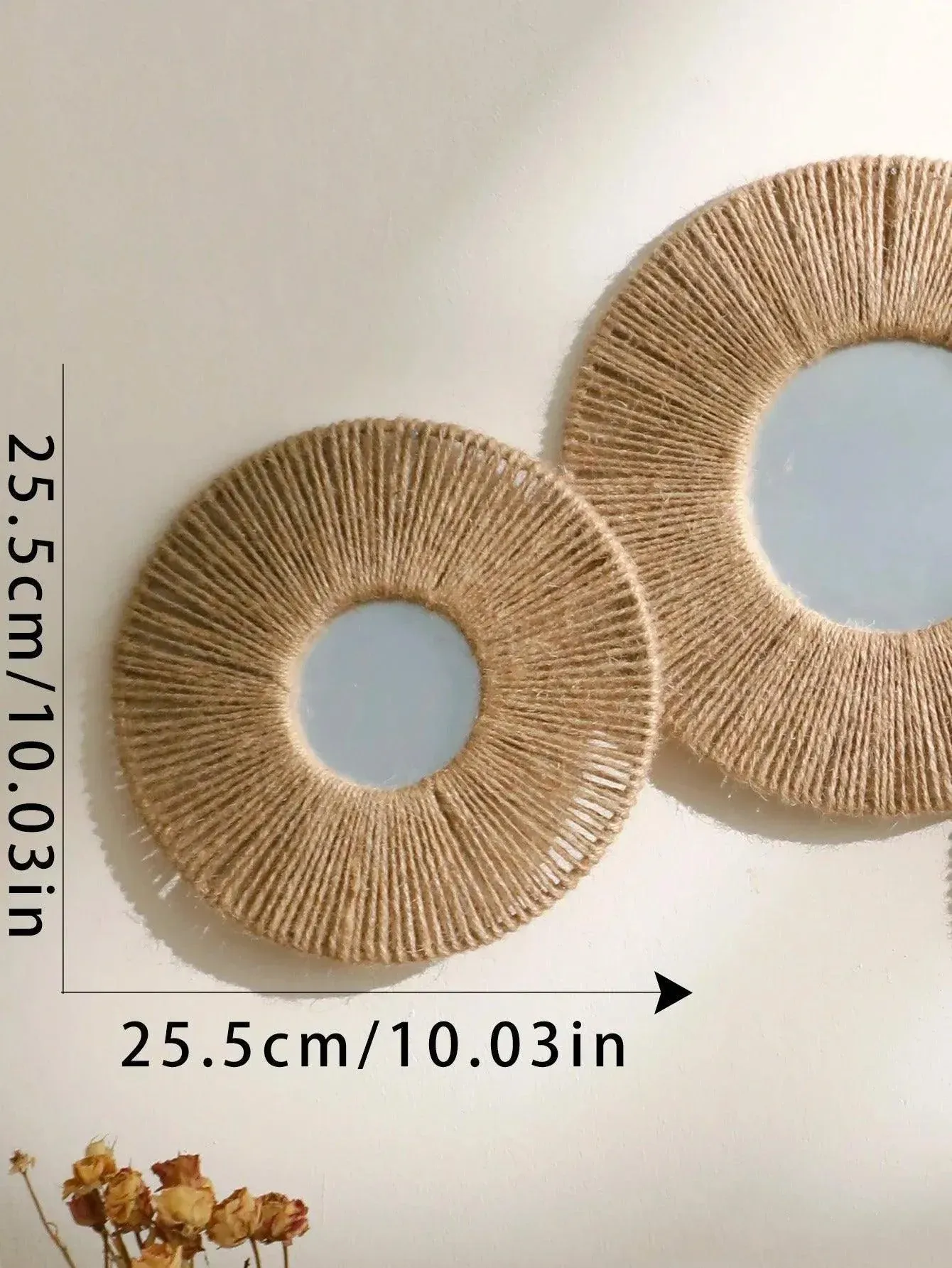 Boho Round Wall Hanging Decorative Mirrors with Woven Hemp Rope