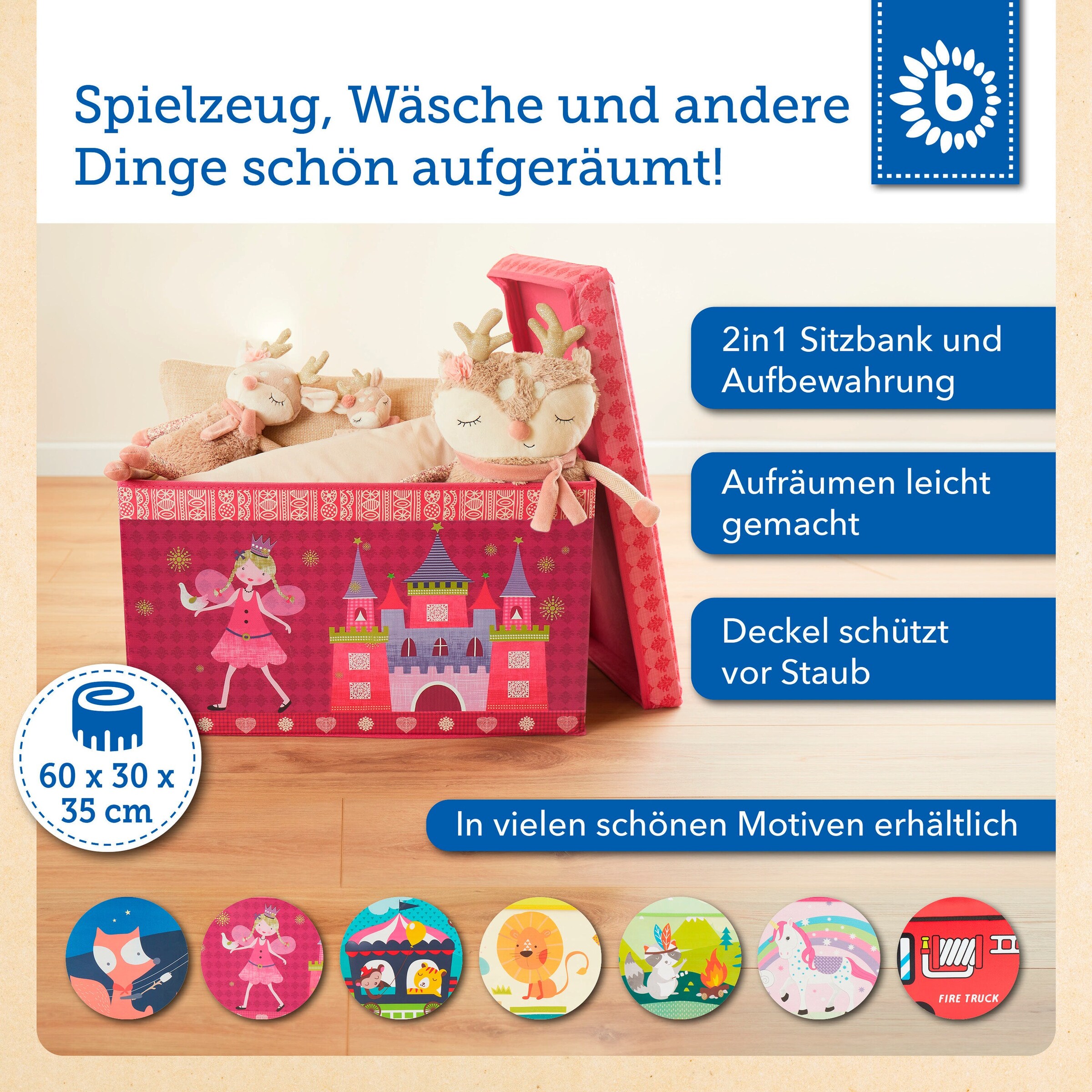 Bieco Aufbewahrungsbox mit Deckel Kinder Prinzessin Rosa