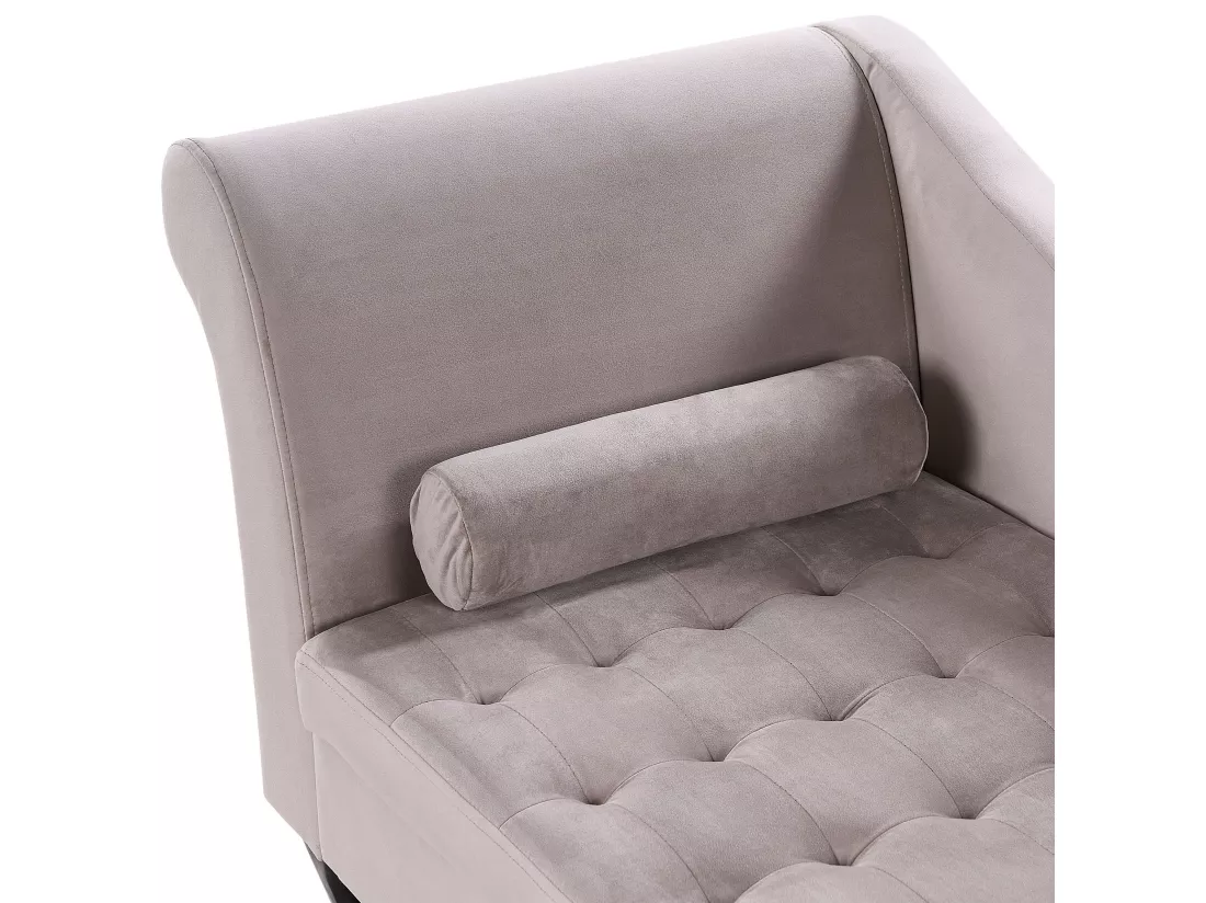 Chaise longue côté droite en velours taupe avec rangement PESSAC