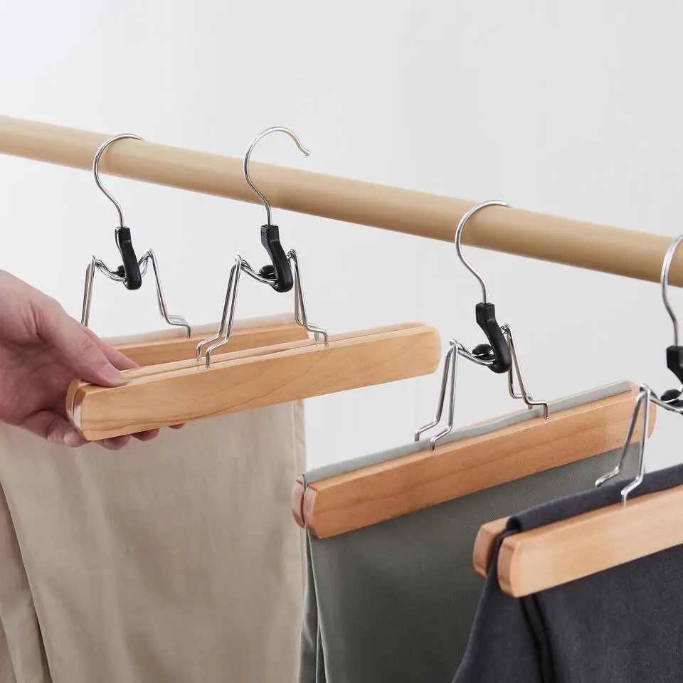 Set van 12 Massief Houten Broek hangers - met vilt Anti-Slip