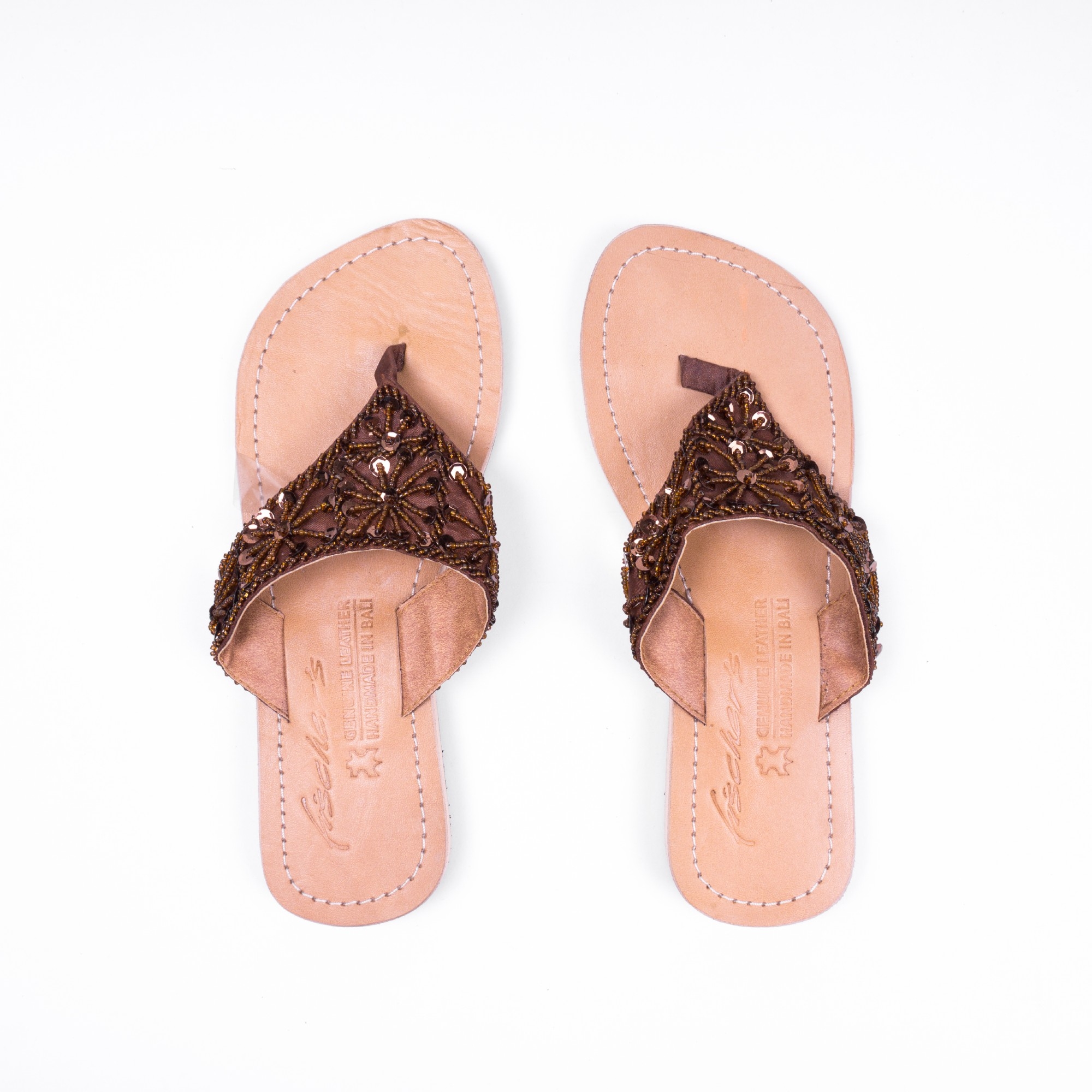 Damensandalen mit Perlen, braun, Leder, Größe 37-41 günstig bestellen