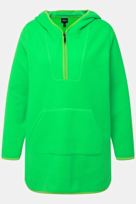 Long-Teddy-Fleecepullover, Kapuze, Zipper, Langarm