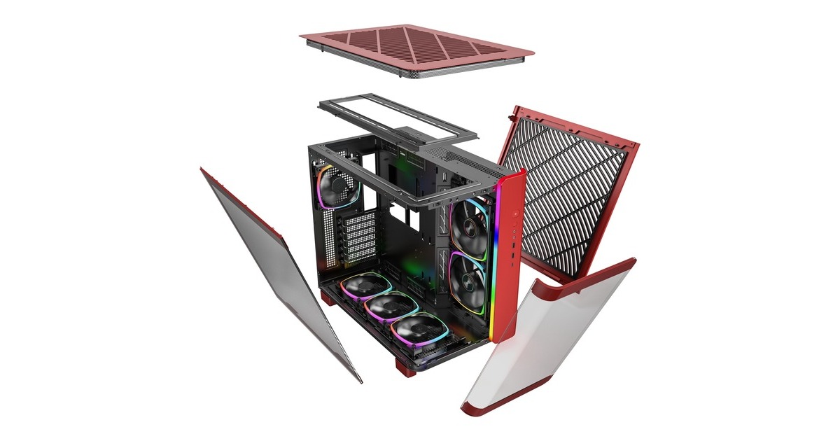 MontechKING 95 PRO midi tower behuizing  (Rood | 2x USB-A | 1x USB-C | RGB | Tempered Glass)