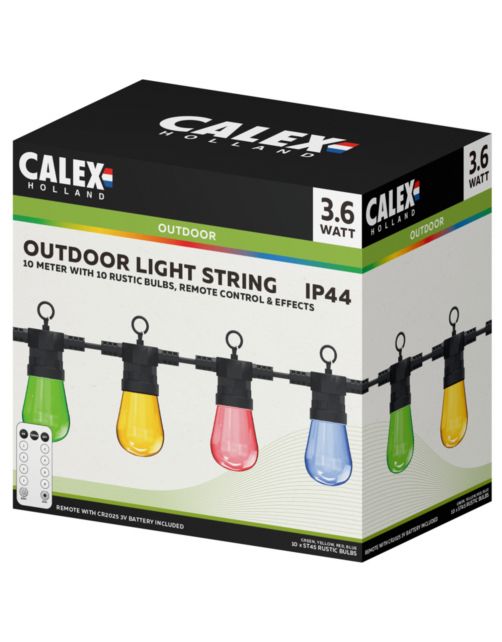 Calex Lichtsnoer 10 Lamps Met Remote - Tuinverlichting - 10 m Multi-Color